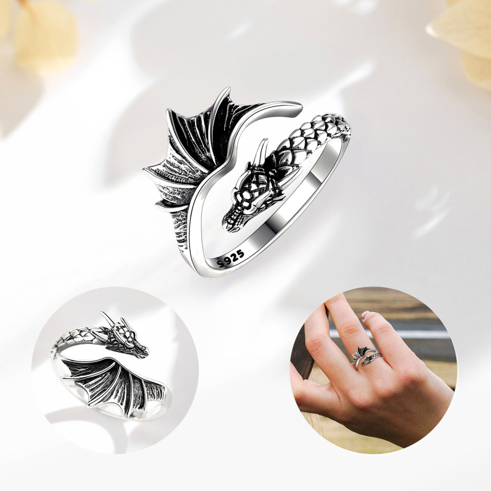 925 Sterling Silver Gothic Dragon Wrap Ring