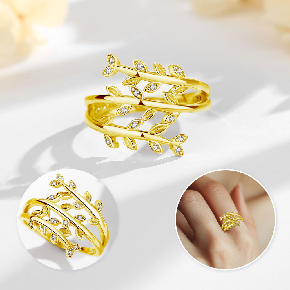 18K Gold Plated Nature's Elegance Leaf Ring