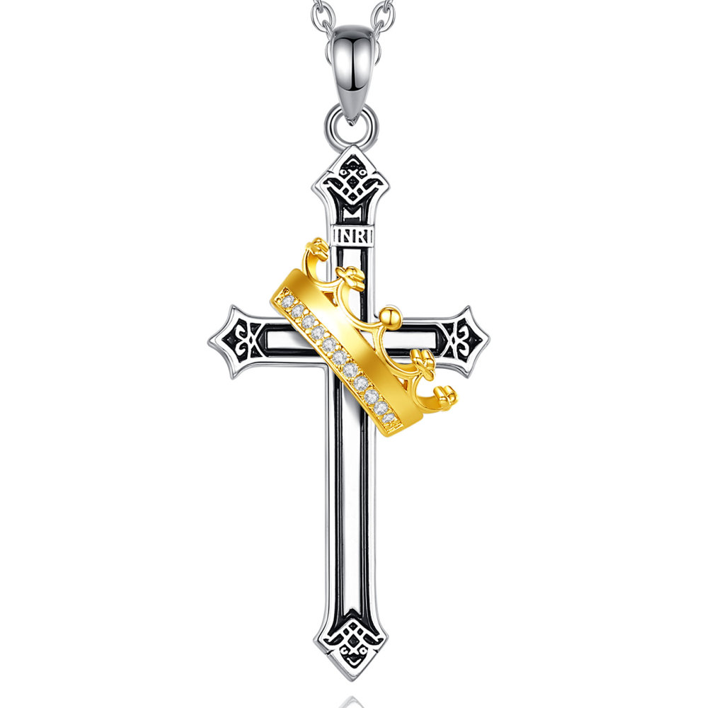 925 Sterling Silver Cross Pendant with Crown