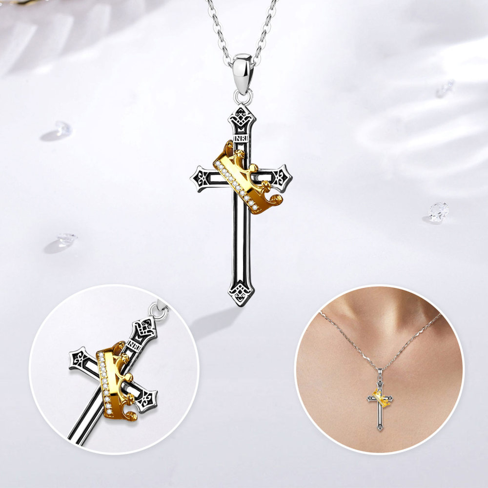 925 Sterling Silver Cross Pendant with Crown