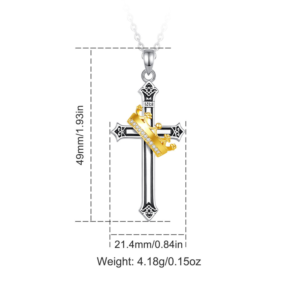 925 Sterling Silver Cross Pendant with Crown