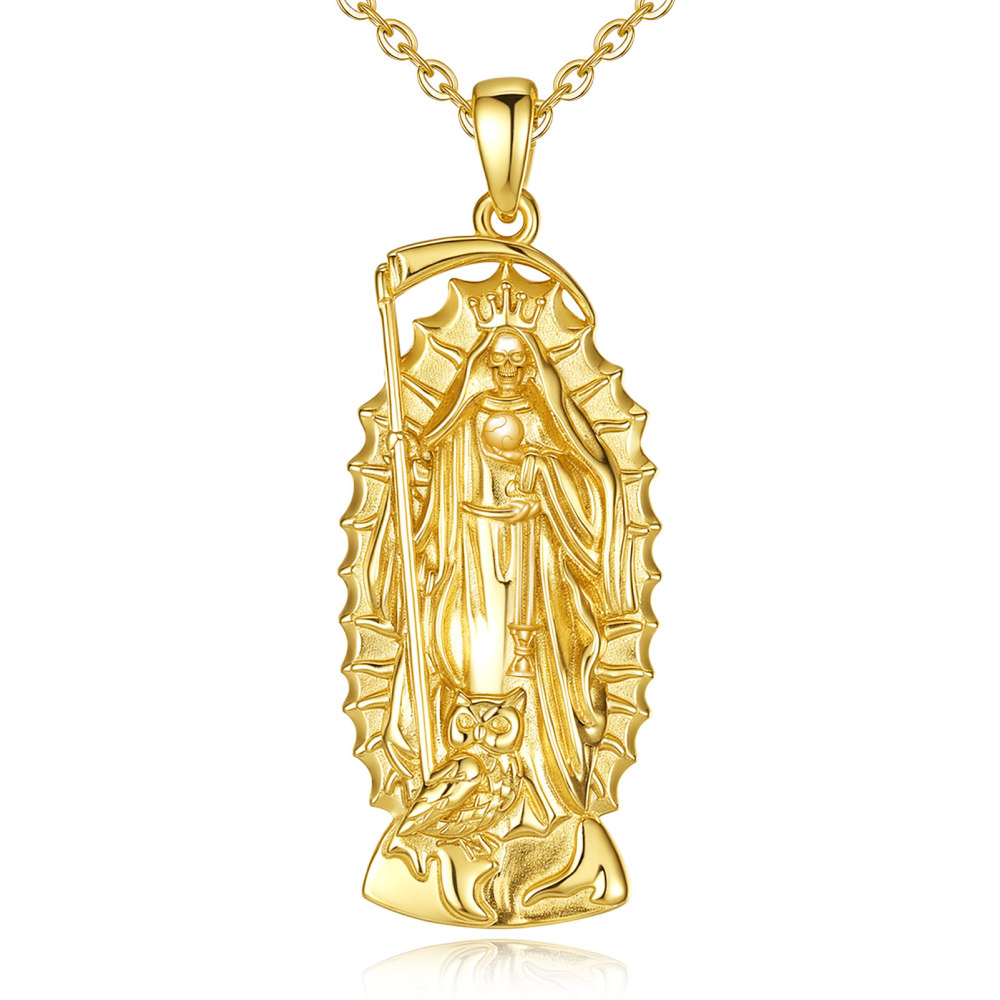 18K Gold-Plated 925 Sterling Silver Santa Muerte Pendant