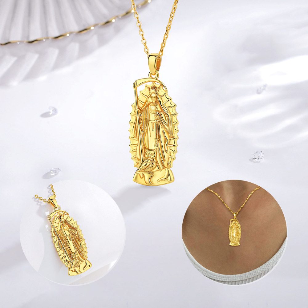 18K Gold-Plated 925 Sterling Silver Santa Muerte Pendant