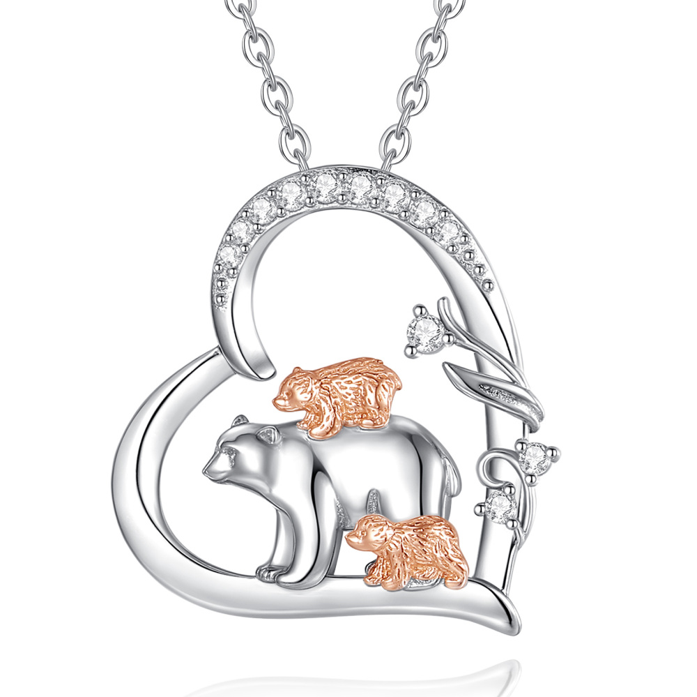 Mother's Day Gifts 925 Sterling Silver Mama and Baby Bears Pendant