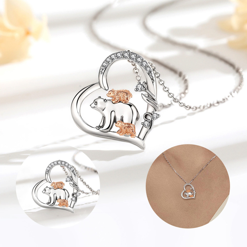 Mother's Day Gifts 925 Sterling Silver Mama and Baby Bears Pendant