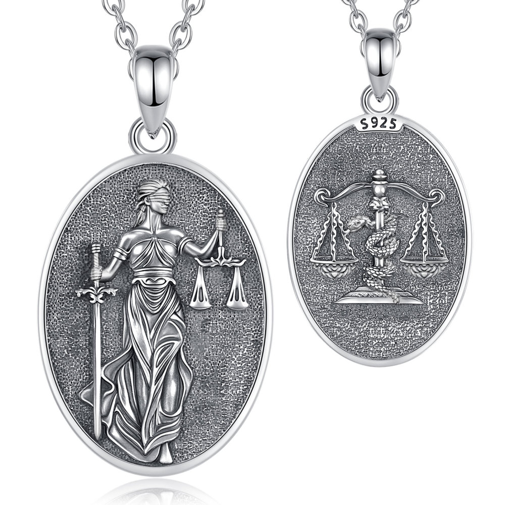 925 Sterling Silver Oxidized Necklace with Scales of Justice