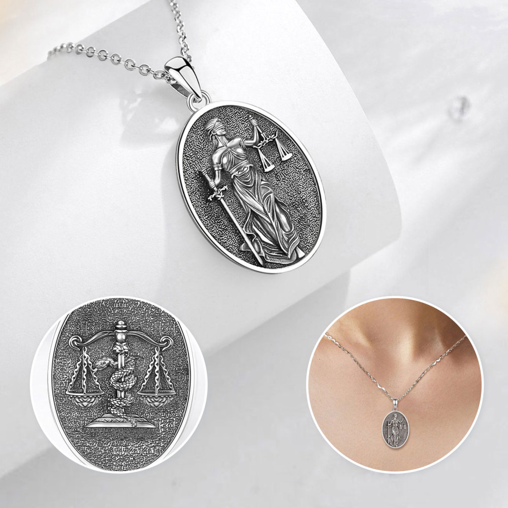925 Sterling Silver Oxidized Necklace with Scales of Justice