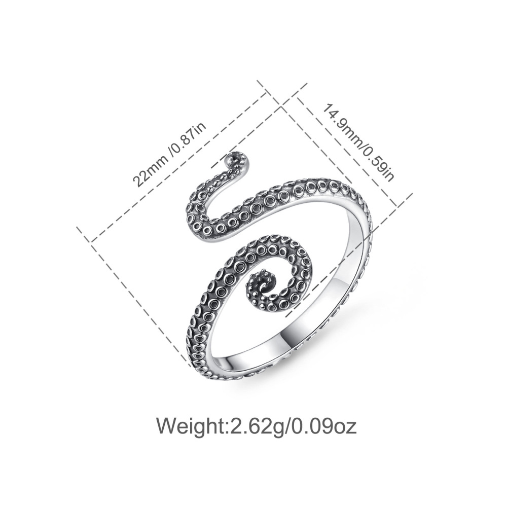 925 Sterling Silver Octopus Tentacle Adjustable Ring