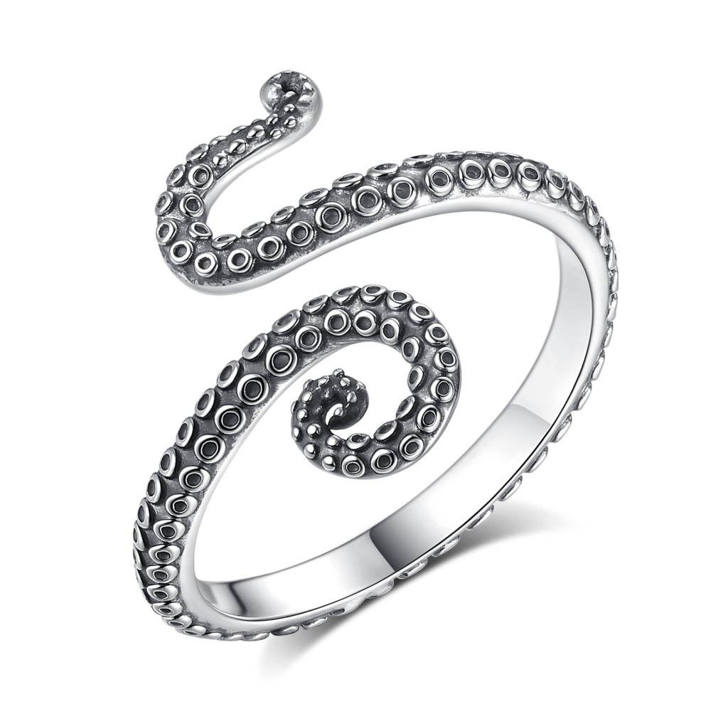 925 Sterling Silver Octopus Tentacle Adjustable Ring