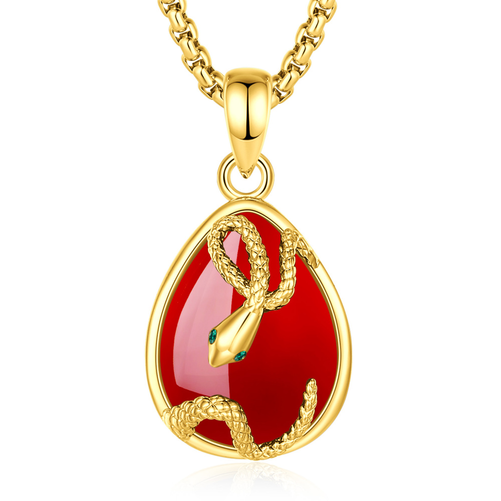 18K Gold-Plated Red Carnelian Snake Pendant Necklace