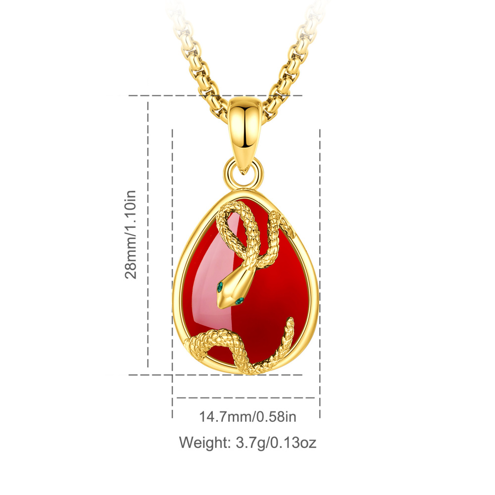 18K Gold-Plated Red Carnelian Snake Pendant Necklace