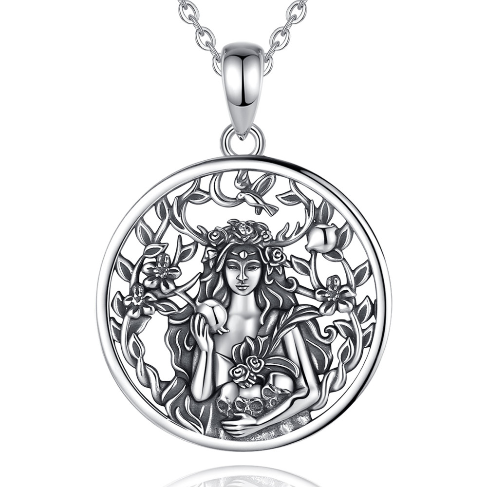 925 Sterling Silver Circular Persephone Goddess Pendant