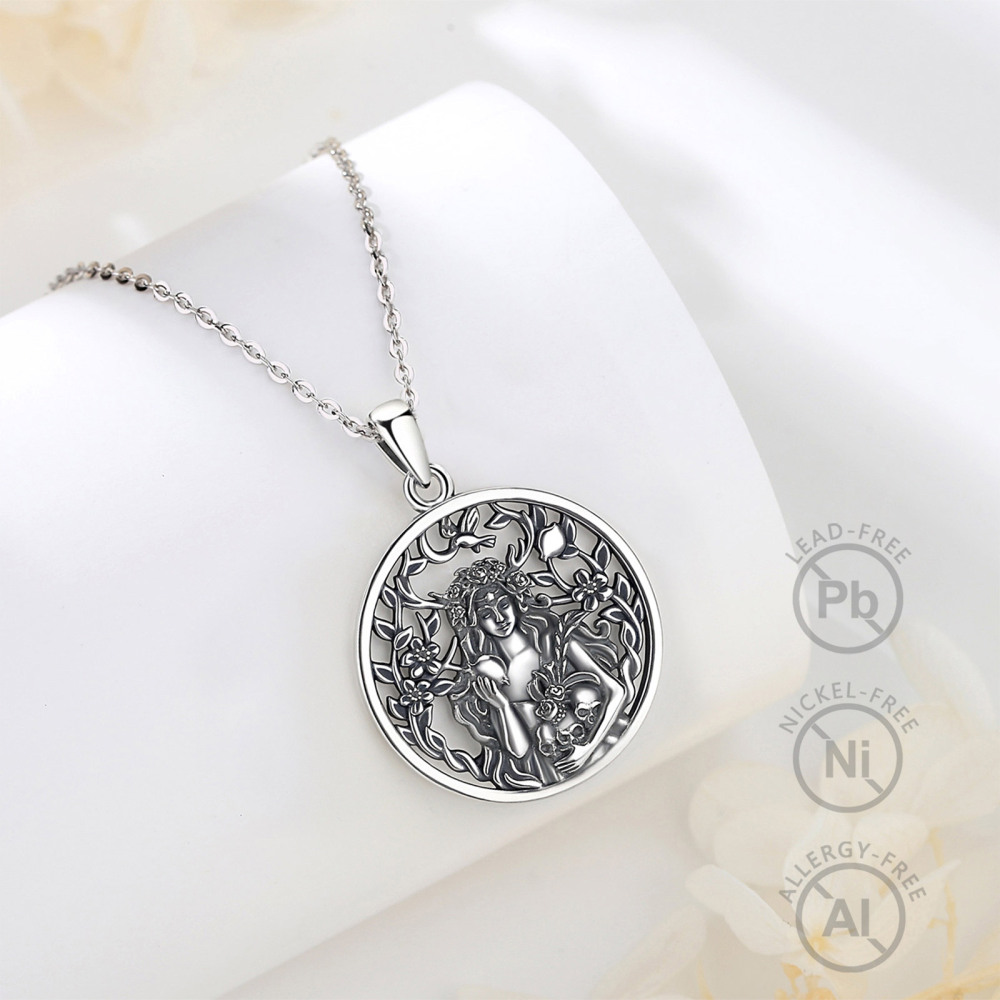925 Sterling Silver Circular Persephone Goddess Pendant