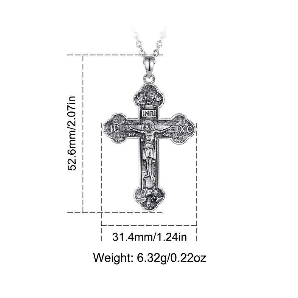 925 Sterling Silver Vintage Oxidized IC XC INRI Symbol Orthodox Cross Pendant