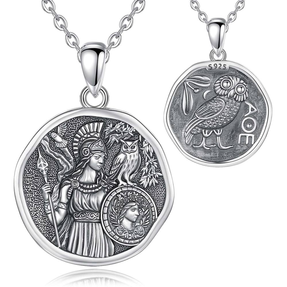 925 Sterling Silver Vintage Oxidized Athena Goddess Pendant