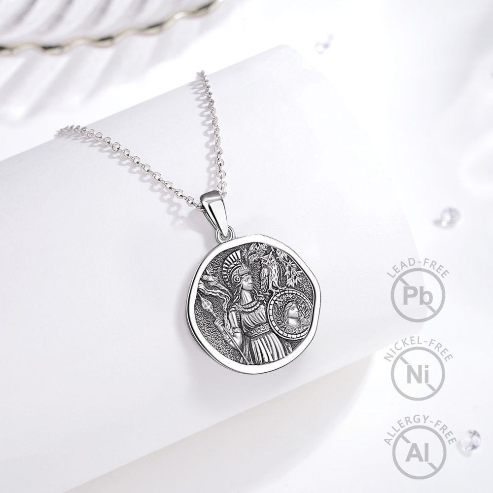 925 Sterling Silver Vintage Oxidized Athena Goddess Pendant
