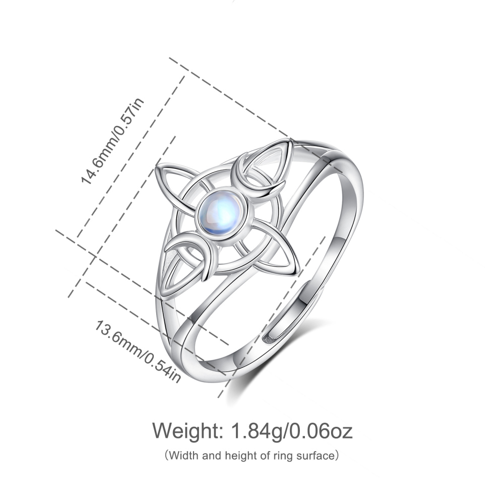 925 Sterling Silver Intricate Witches Knot Lunar Triple Moon Moonstone Ring