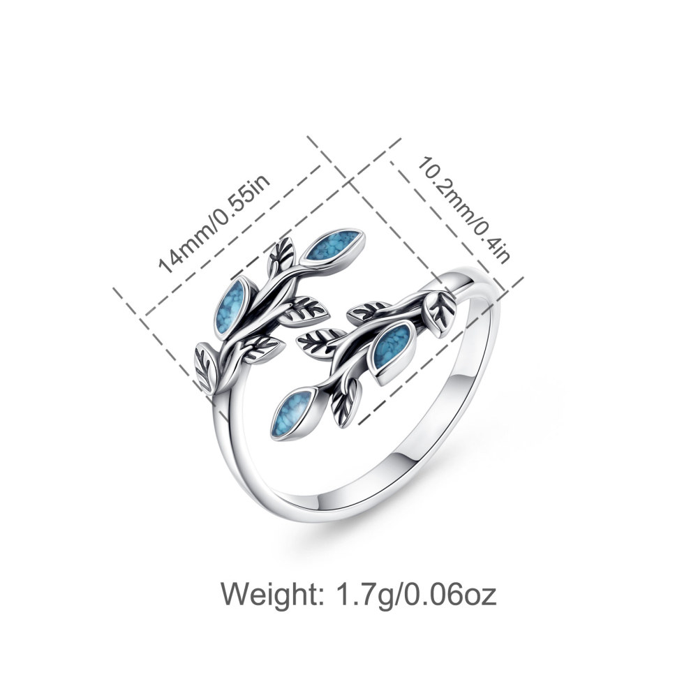 925 Sterling Silver Vintage Oxidized Leaf & Turquoise Branch Ring