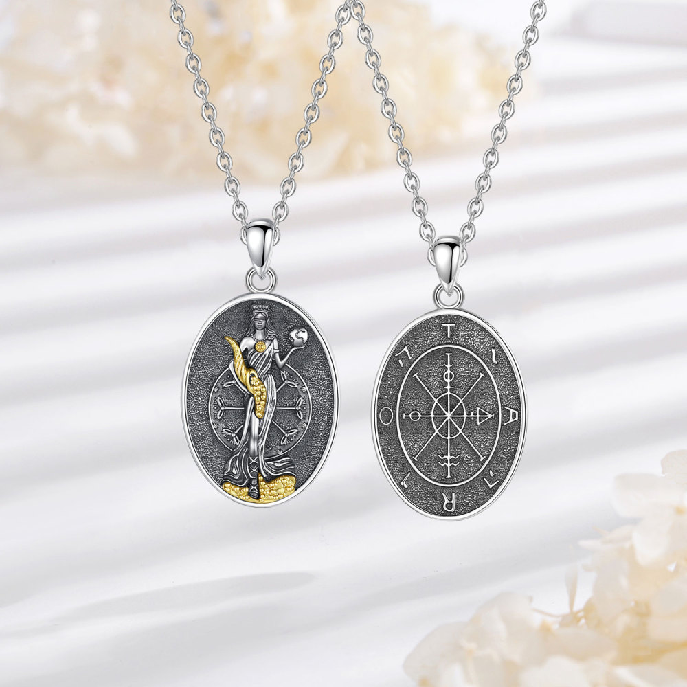 925 Sterling Silver Vintage Oxidized Fortuna Goddess of Fortune Pendant