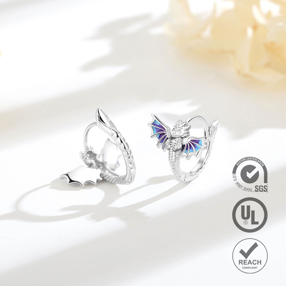 Wholesale 925 Sterling Silver Rhodium-Plated Dragon Hoop Earrings