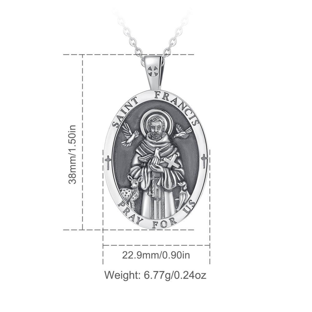 925 Sterling Silver Oxidized Saint Francis Pendant