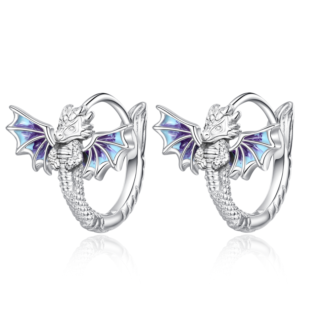 Wholesale 925 Sterling Silver Rhodium-Plated Dragon Hoop Earrings