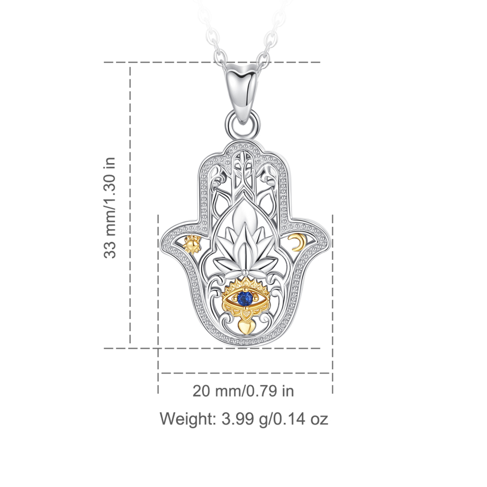 Rhodium-Plated Lotus Evil Blue Eye Hand Pendant