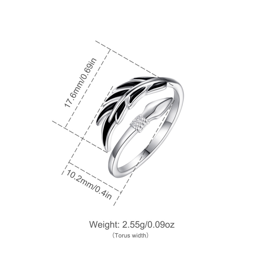 925 Sterling Silver Rhodium-Plated Feather & Arrow Ring