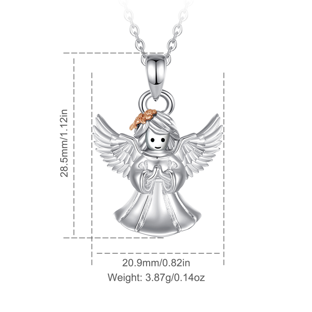 925 Sterling Silver Praying Angel Pendant Necklace in Rhodium