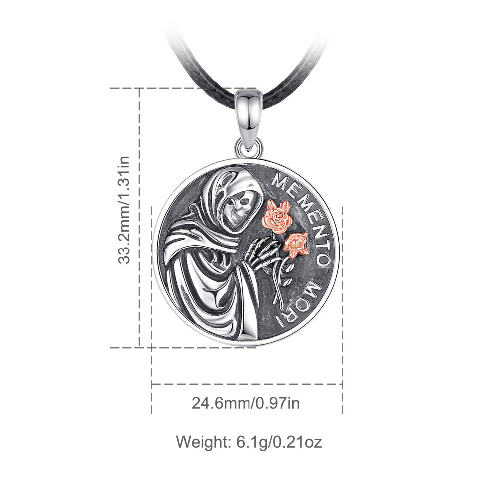 Memento Mori Pendant Necklace with Skull and Rose Design