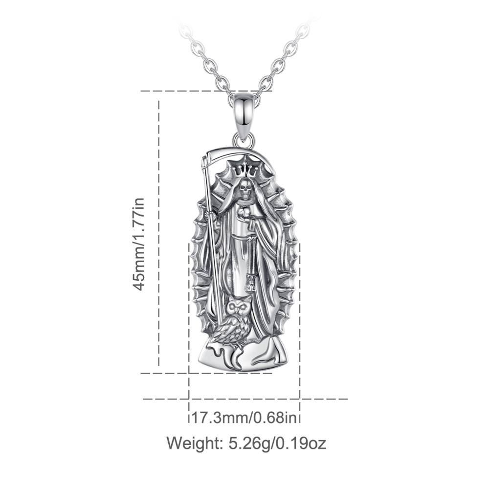 925 Silver Oxidized Santa Muerte Skull Pendant