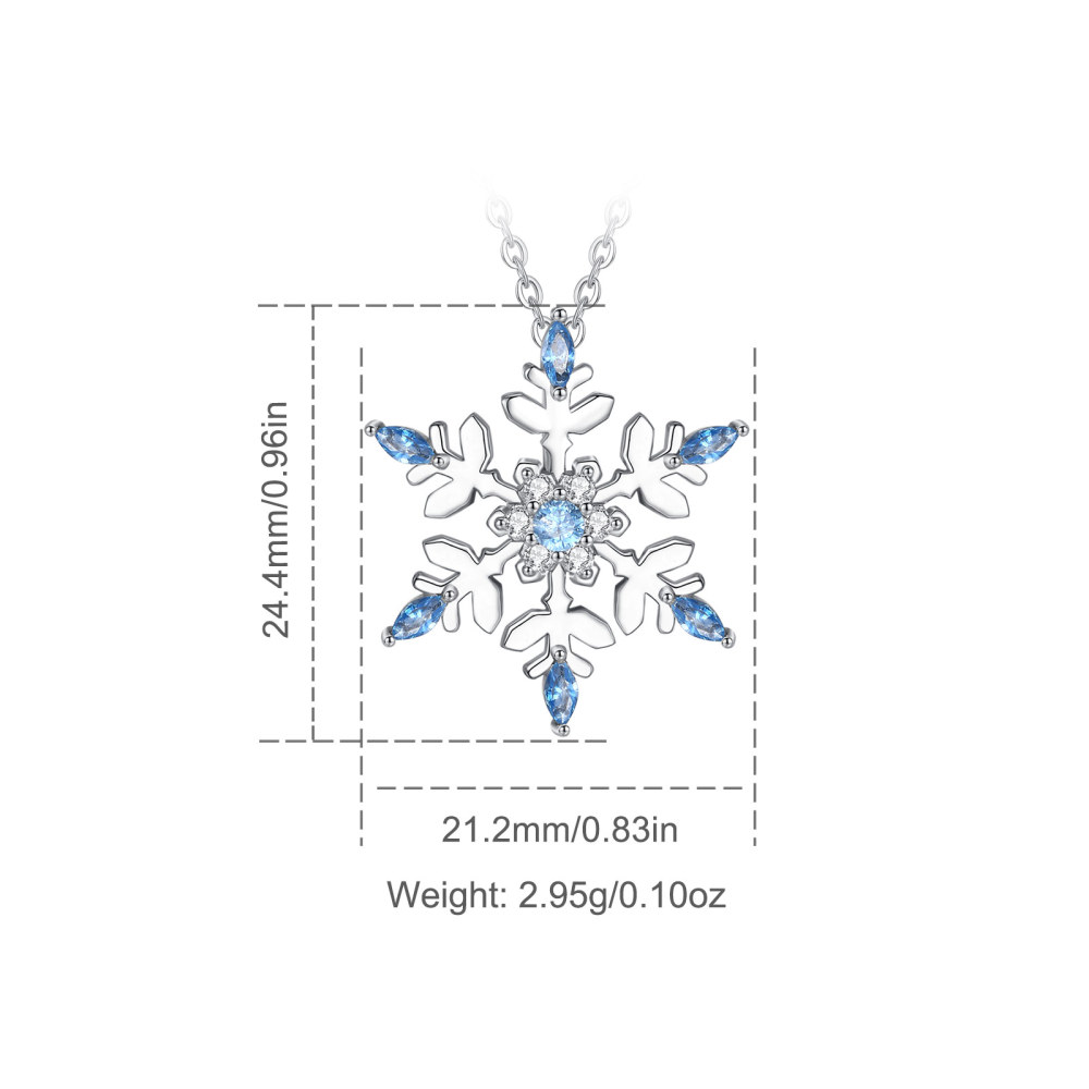 925 Sterling Silver Rhodium-Plated Snowflake Pendant with Blue Zircon Stone – Wholesale Jewelry
