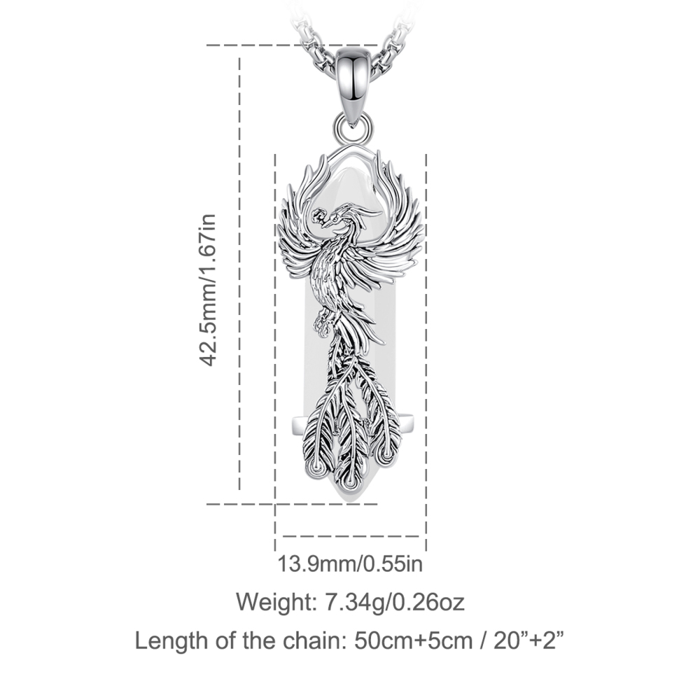 Phoenix Embracing Clear Quartz Hexagonal Pendant