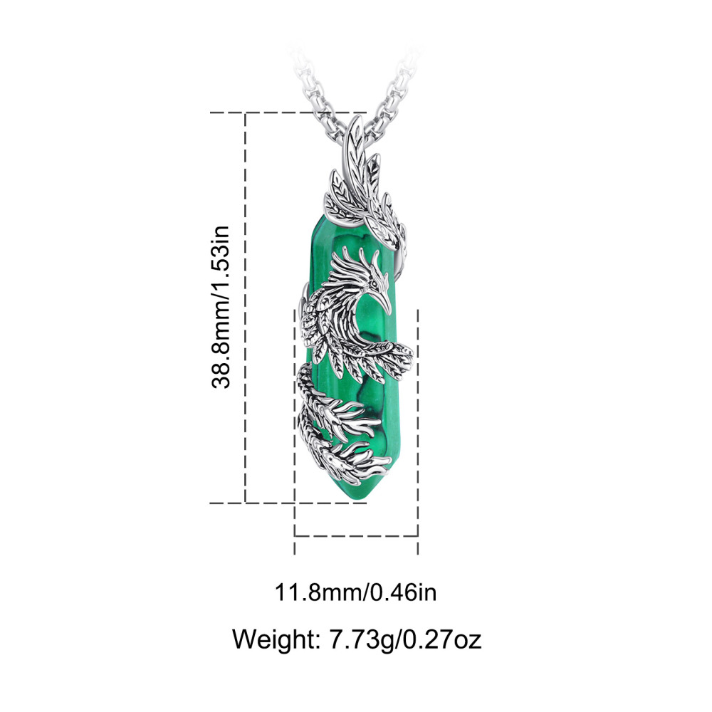 Hexagonal Malachite Phoenix Pendant Necklace