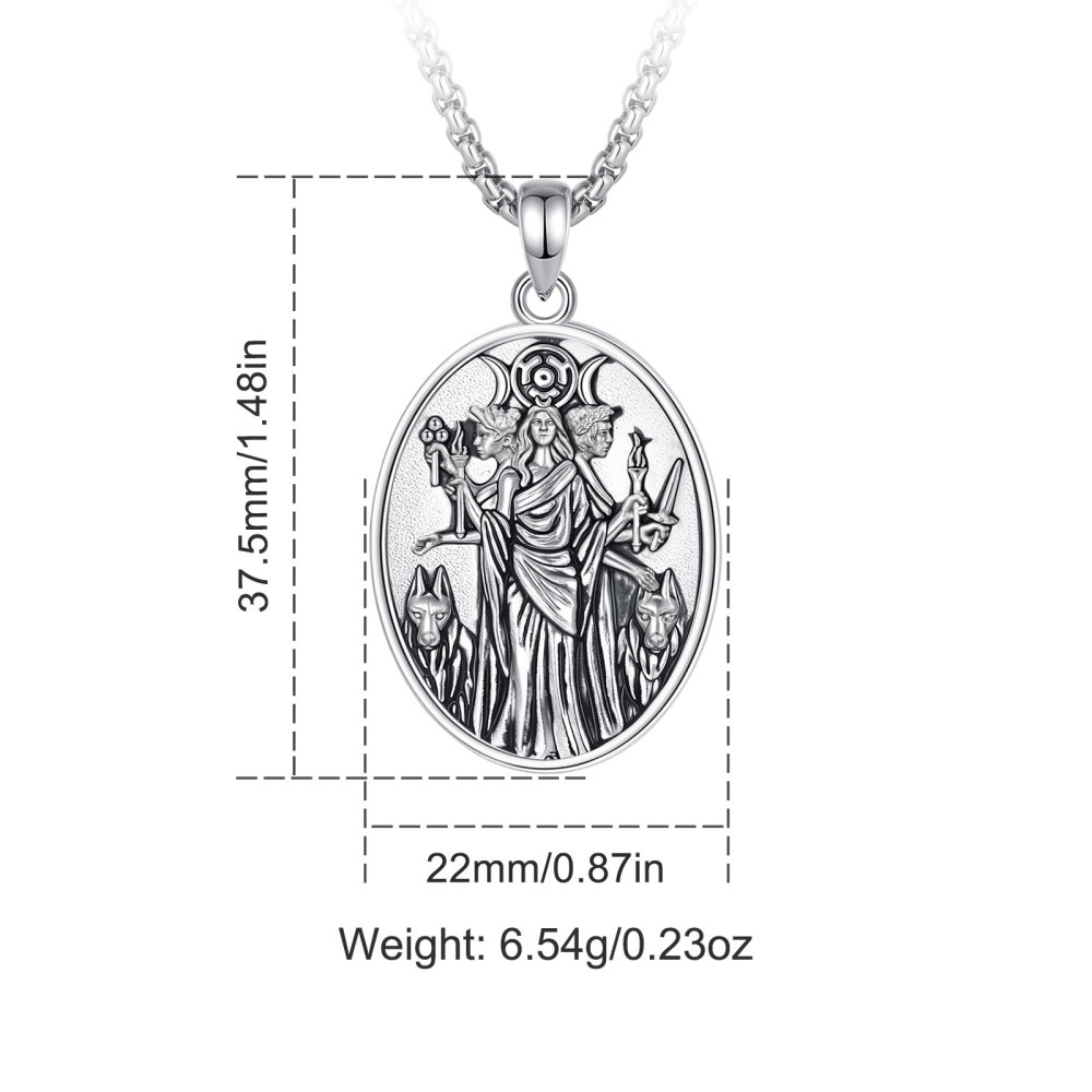 Wiccan Amulet Hecate Triple Goddess Oval Pendant Necklace