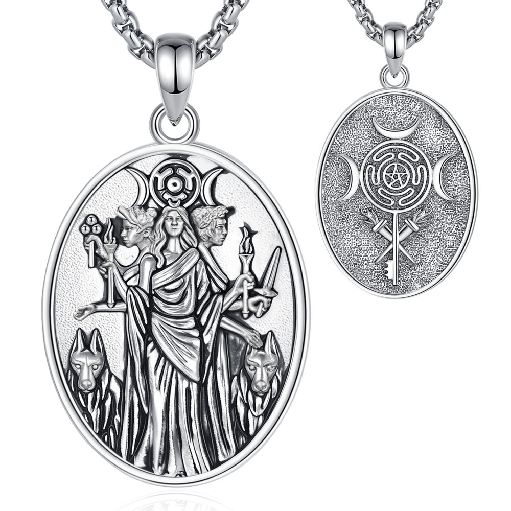 Wiccan Amulet Hecate Triple Goddess Oval Pendant Necklace