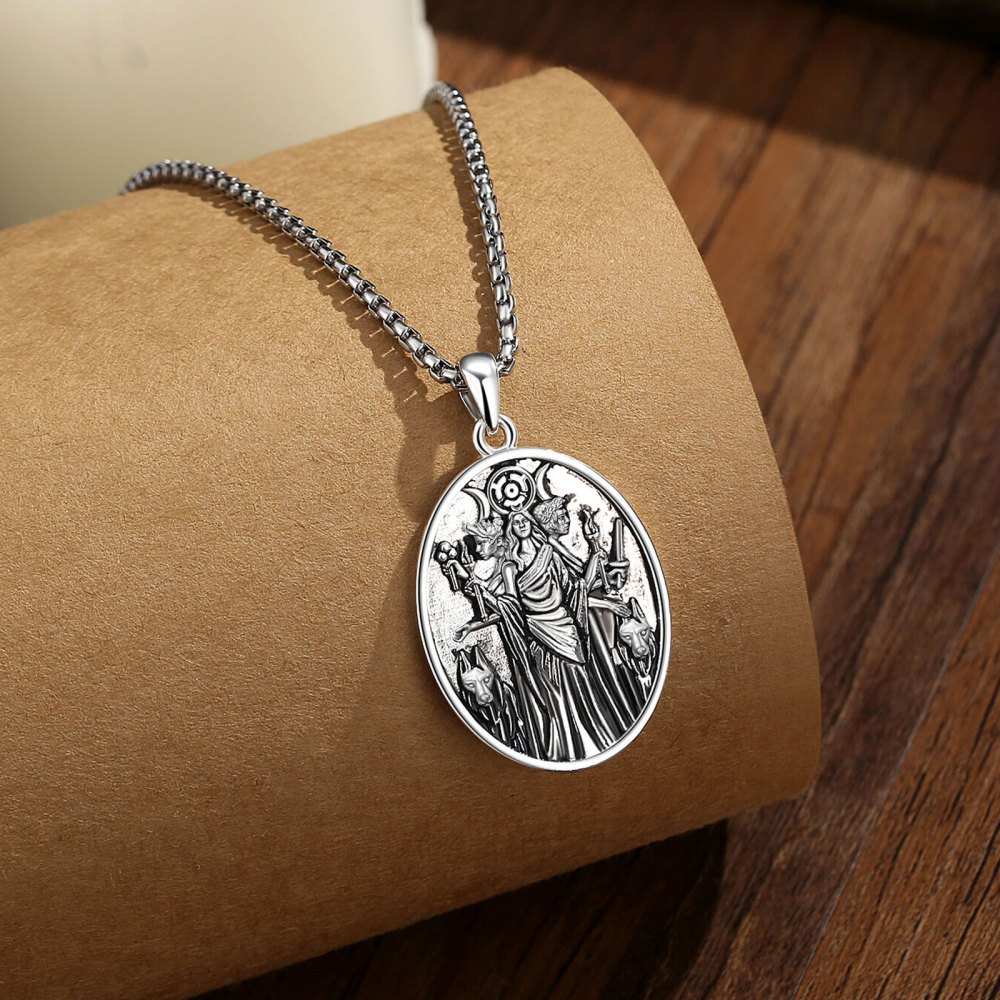 Wiccan Amulet Hecate Triple Goddess Oval Pendant Necklace