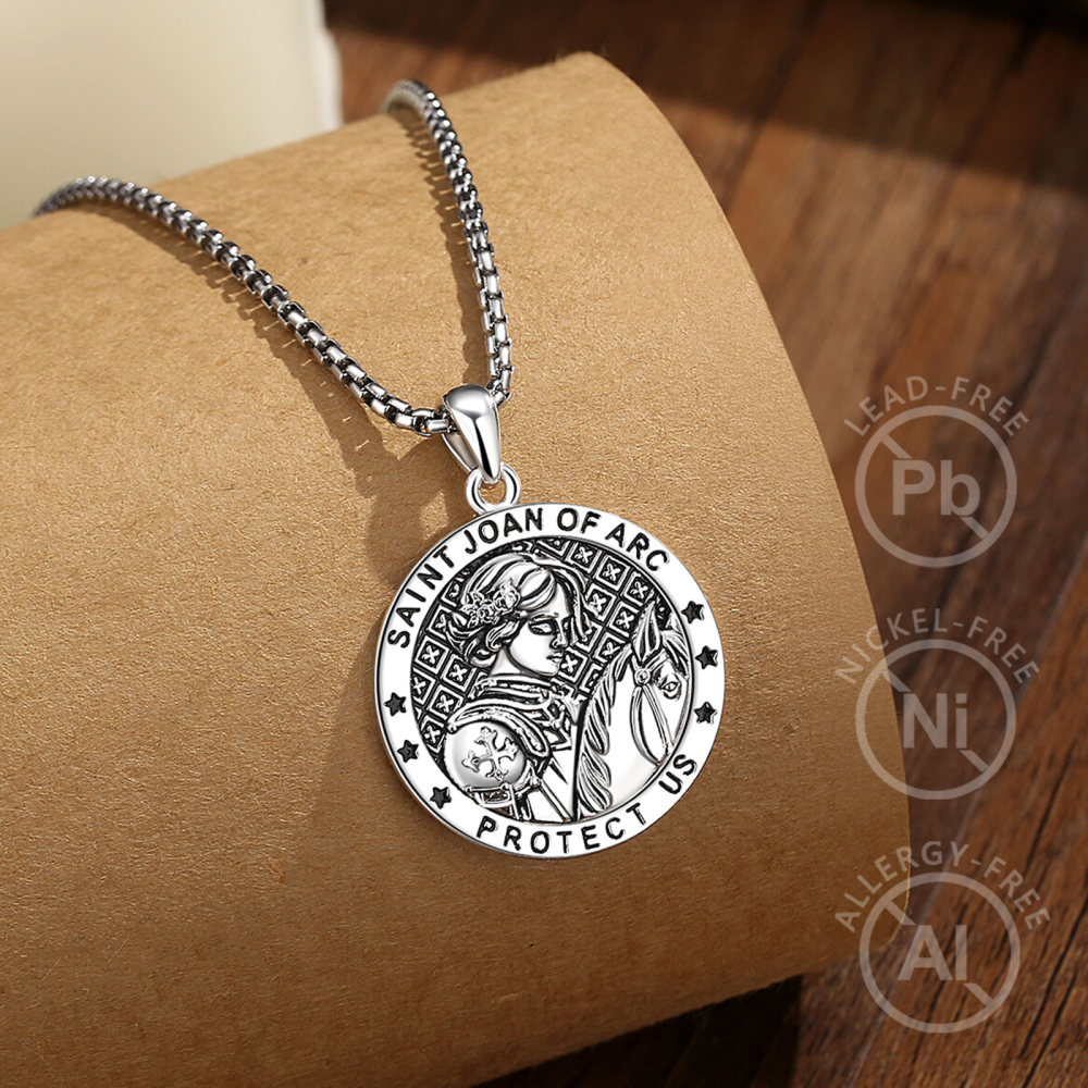 Inspirational Devotional Jewelry St. Joan of Arc Courage Medallion Pendant