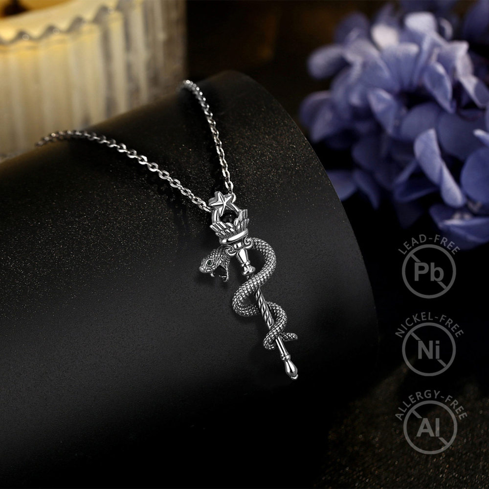 925 Sterling Silver Transformation Amulet Wicca Torch & Serpent Pendant