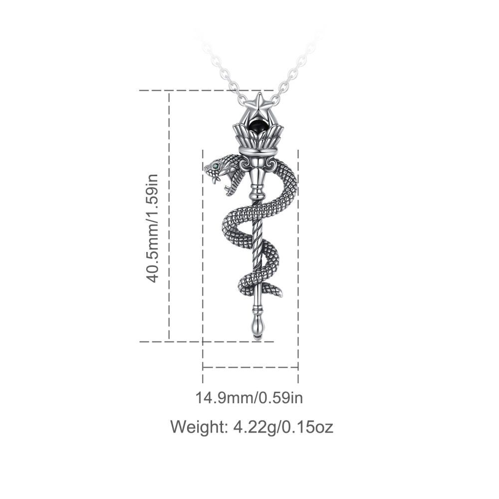 925 Sterling Silver Transformation Amulet Wicca Torch & Serpent Pendant