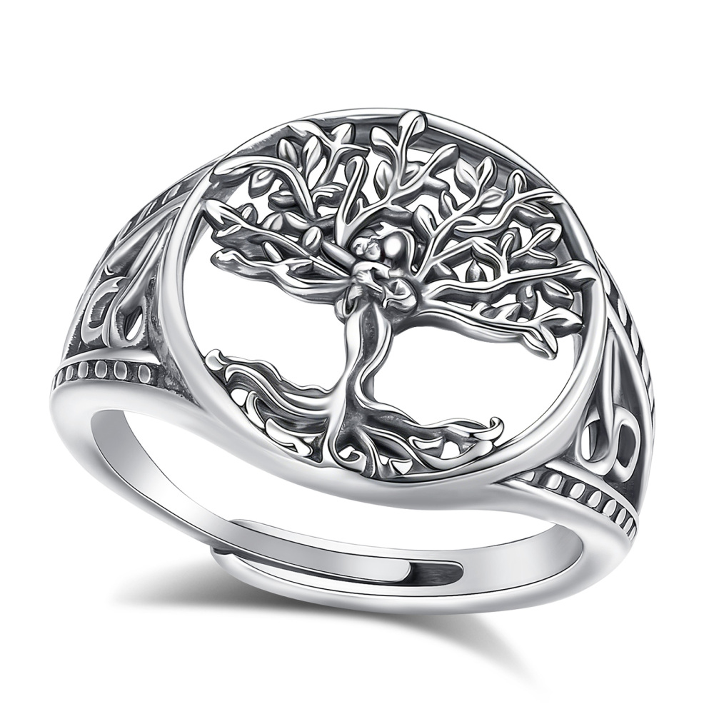 925 Sterling Silver Celtic Family Talisman Tree of Life Adjustable Ring
