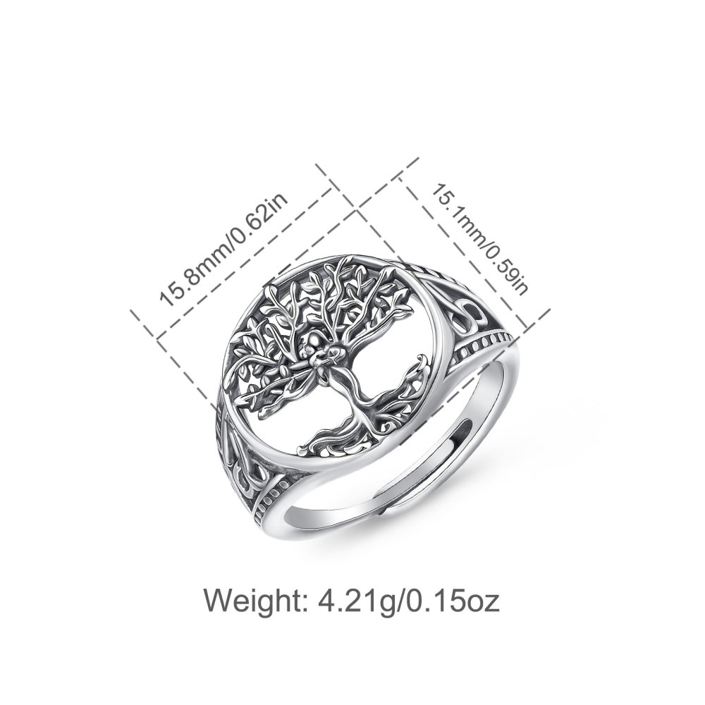 925 Sterling Silver Celtic Family Talisman Tree of Life Adjustable Ring