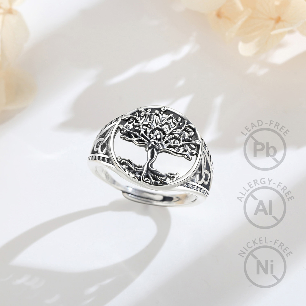925 Sterling Silver Celtic Family Talisman Tree of Life Adjustable Ring