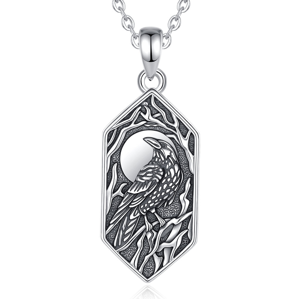 925 Sterling Silver Talisman Moonlit Raven Geometric Pendant