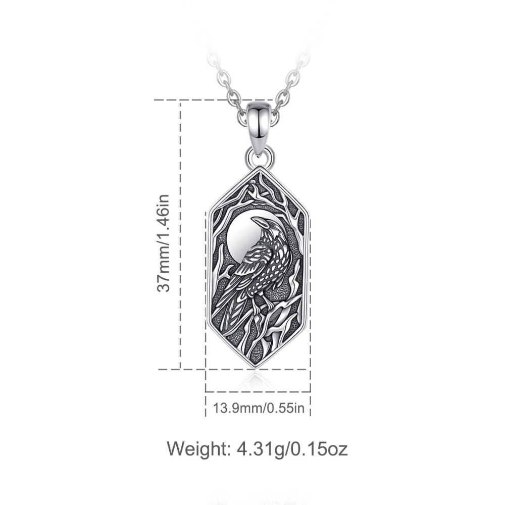 925 Sterling Silver Talisman Moonlit Raven Geometric Pendant