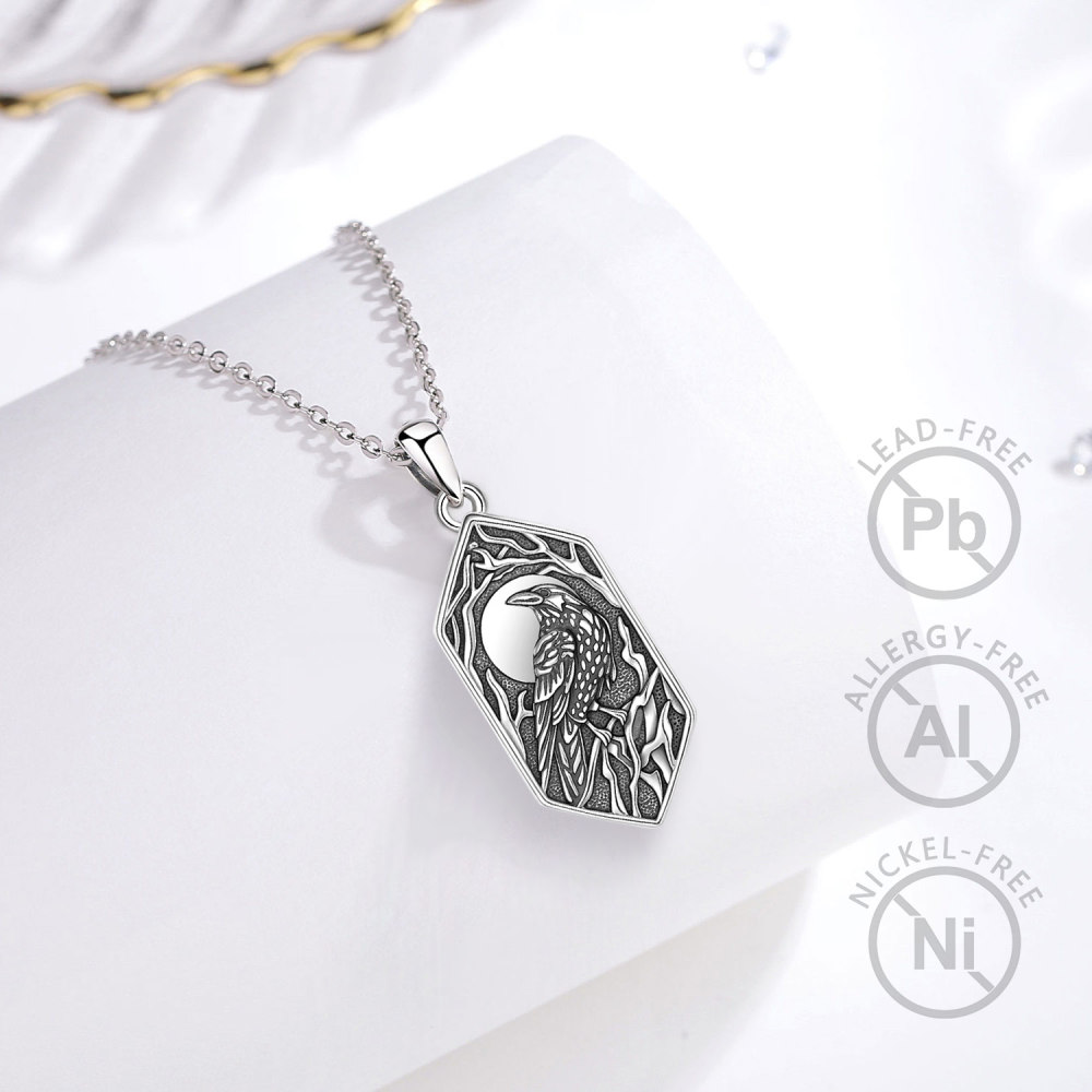 925 Sterling Silver Talisman Moonlit Raven Geometric Pendant