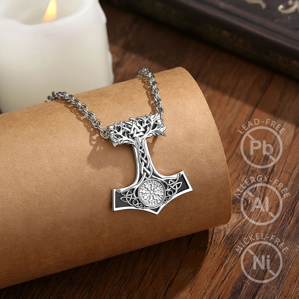 Norse Strength Mjölnir Thor's Hammer Pendant with Obsidian
