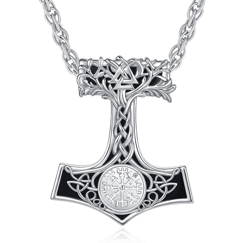 Norse Strength Mjölnir Thor's Hammer Pendant with Obsidian