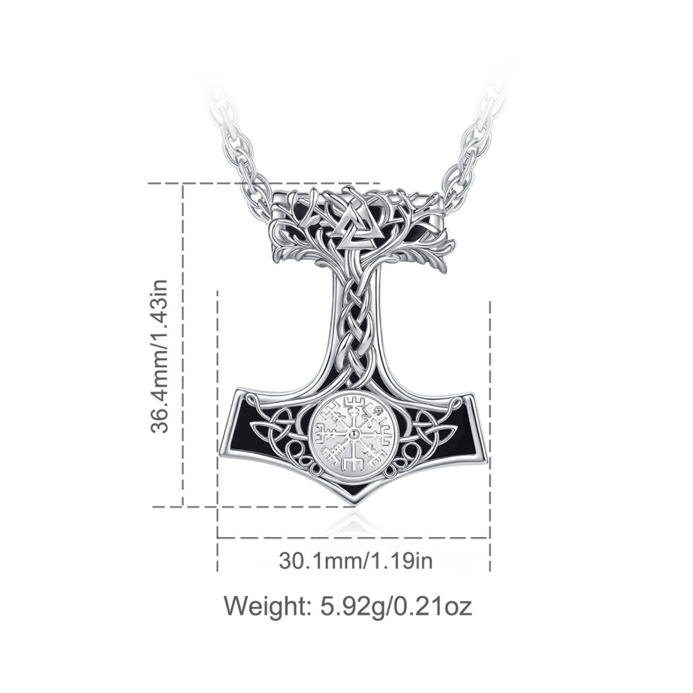 Norse Strength Mjölnir Thor's Hammer Pendant with Obsidian