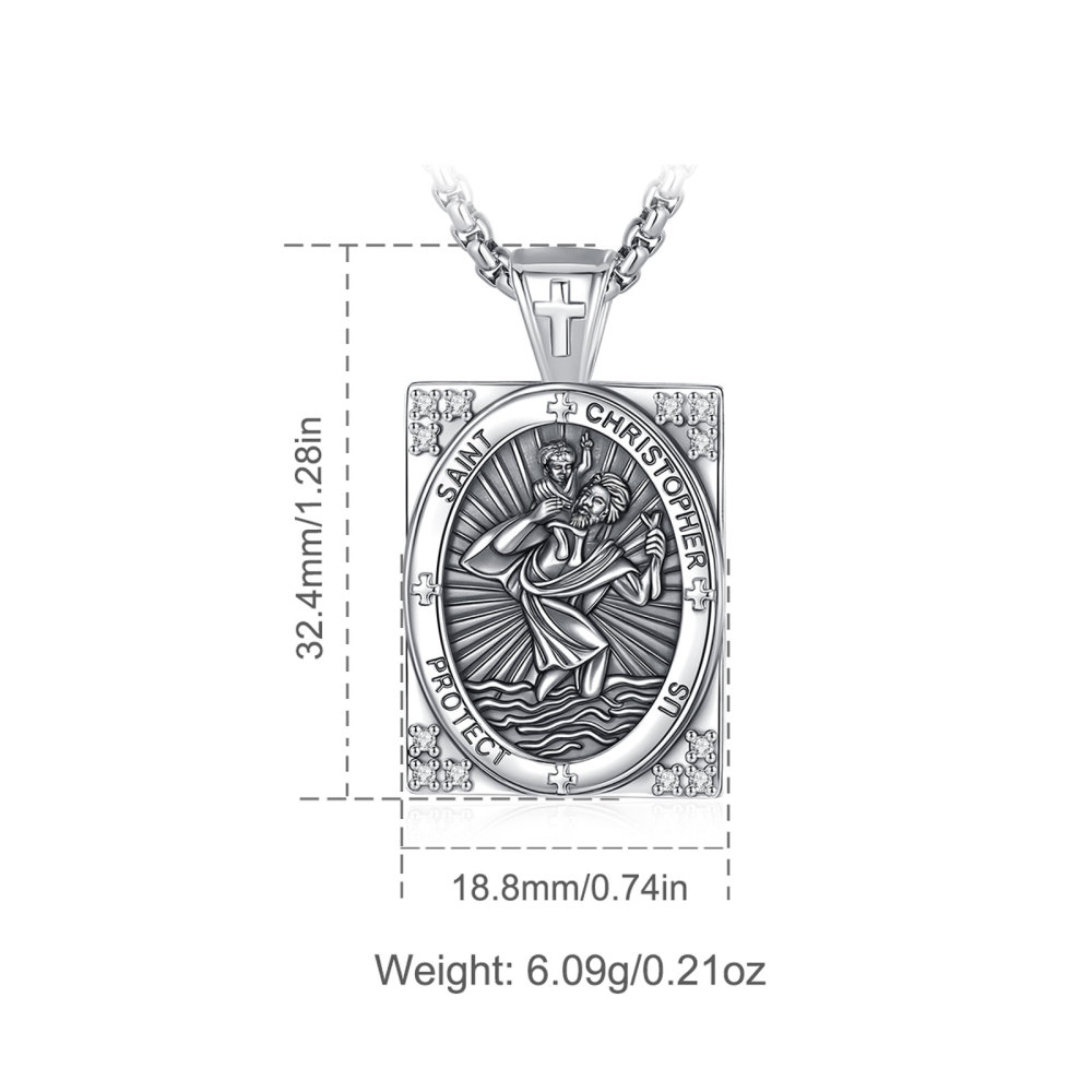 Rectangular Saint Christopher River Crossing Pendant with Cubic Zirconia